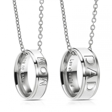 Picture of Wholesale Finger Ring Message " Dad & Mom " Pendant Charm Necklace, Silver Tone 201 Stainless Steel Women's Eco-friendly Family Jewelry Stylish Gift Jewelry For Retailer