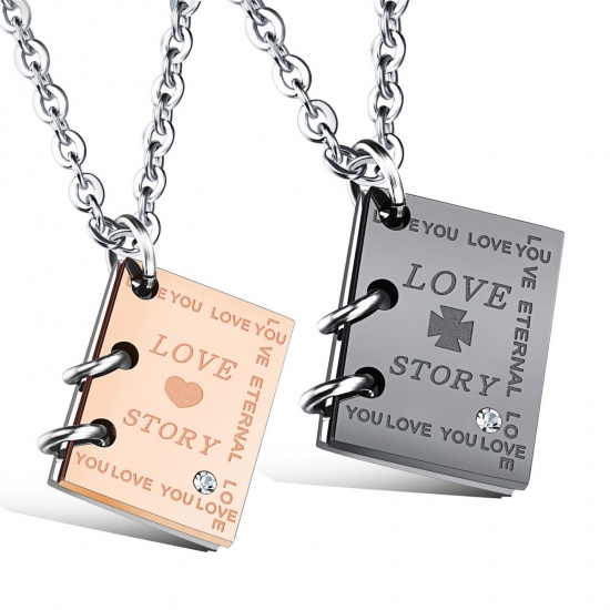 Picture of Wholesale Unique Openable Flip Page Book Message " love story " Pendant Charm Necklace, Multicolor 304 Stainless Steel Women's Eco-friendly Valentine's Day Stylish Gift Jewelry For Retailer