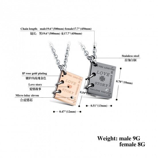 Picture of Wholesale Unique Openable Flip Page Book Message " love story " Pendant Charm Necklace, Multicolor 304 Stainless Steel Women's Eco-friendly Valentine's Day Stylish Gift Jewelry For Retailer