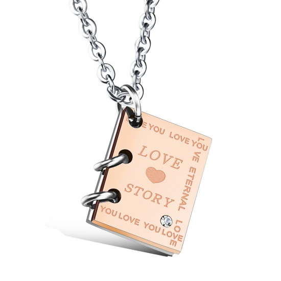 Picture of Wholesale Unique Openable Flip Page Book Message " love story " Pendant Charm Necklace, Multicolor 304 Stainless Steel Women's Eco-friendly Valentine's Day Stylish Gift Jewelry For Retailer