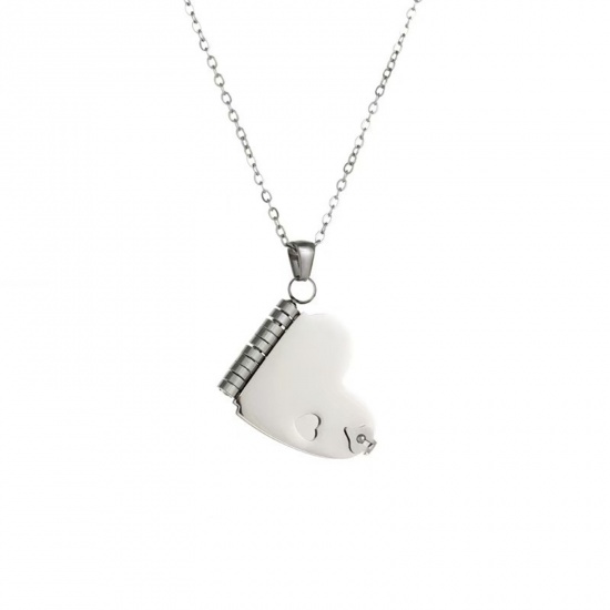 Picture of Wholesale Unique Openable Flip Page Book Heart Customize Engraving Supported Pendant Charm Necklace, 304 Stainless Steel Link Cable Chain, Women's Eco-friendly Creative Stylish Valentine's Day Jewelry For Retailer, 1 Piece