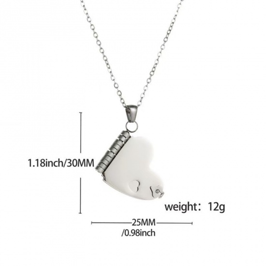 Picture of Wholesale Unique Openable Flip Page Book Heart Customize Engraving Supported Pendant Charm Necklace, 304 Stainless Steel Link Cable Chain, Women's Eco-friendly Creative Stylish Valentine's Day Jewelry For Retailer, 1 Piece