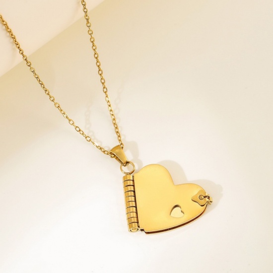 Picture of Wholesale Unique Openable Flip Page Book Heart Customize Engraving Supported Pendant Charm Necklace, 304 Stainless Steel Link Cable Chain, Women's Eco-friendly Creative Stylish Valentine's Day Jewelry For Retailer, 1 Piece