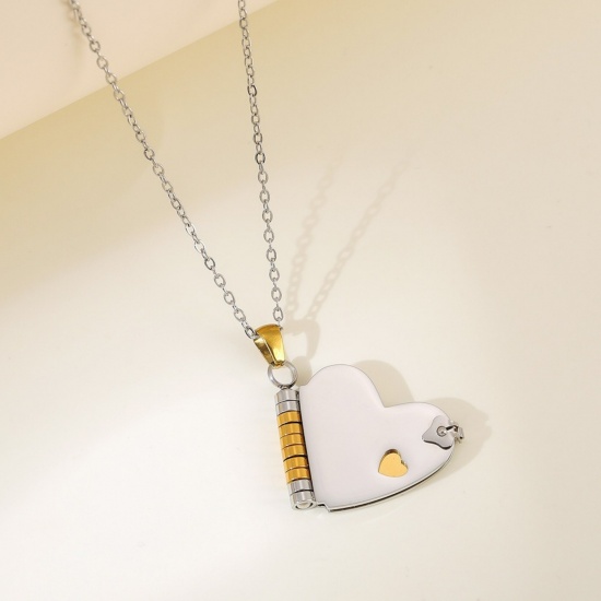 Picture of Wholesale Unique Openable Flip Page Book Heart Customize Engraving Supported Pendant Charm Necklace, 304 Stainless Steel Link Cable Chain, Women's Eco-friendly Creative Stylish Valentine's Day Jewelry For Retailer, 1 Piece