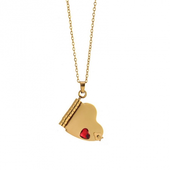 Picture of Wholesale Unique Openable Flip Page Book Heart Customize Engraving Supported Multicolor Rhinestone Pendant Charm Necklace, 304 Stainless Steel Link Cable Chain, Women's Eco-friendly Creative Stylish Valentine's Day Jewelry For Retailer, 1 Piece
