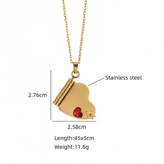 Picture of Wholesale Unique Openable Flip Page Book Heart Customize Engraving Supported Multicolor Rhinestone Pendant Charm Necklace, 304 Stainless Steel Link Cable Chain, Women's Eco-friendly Creative Stylish Valentine's Day Jewelry For Retailer, 1 Piece