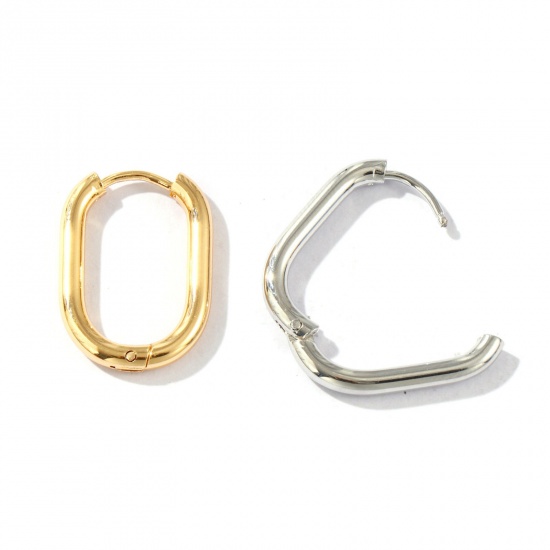 Picture of Wholesale Exquisite Minimalist Huggie Hoop Earrings, Oval Real Gold Plated Brass, Women's Eco-friendly Gift Jewelry Supply, 21mm x 15mm, Post/ Wire Size: 1mm(18 gauge)