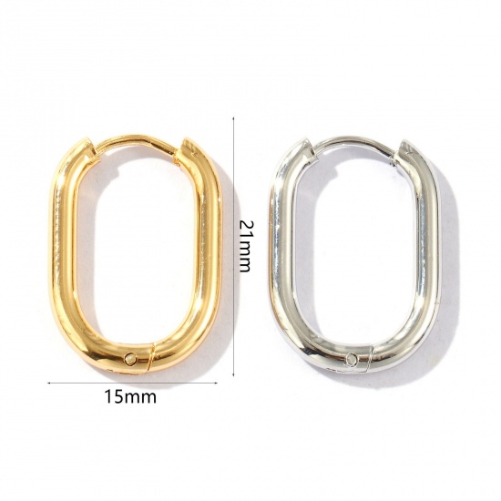 Picture of Wholesale Exquisite Minimalist Huggie Hoop Earrings, Oval Real Gold Plated Brass, Women's Eco-friendly Gift Jewelry Supply, 21mm x 15mm, Post/ Wire Size: 1mm(18 gauge)