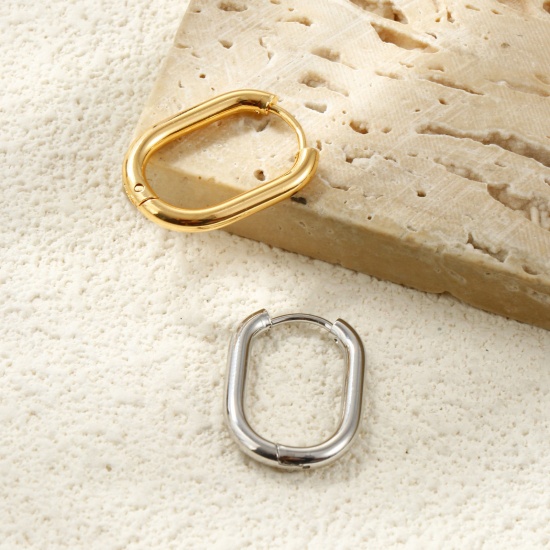 Picture of Wholesale Exquisite Minimalist Huggie Hoop Earrings, Oval Real Gold Plated Brass, Women's Eco-friendly Gift Jewelry Supply, 21mm x 15mm, Post/ Wire Size: 1mm(18 gauge)