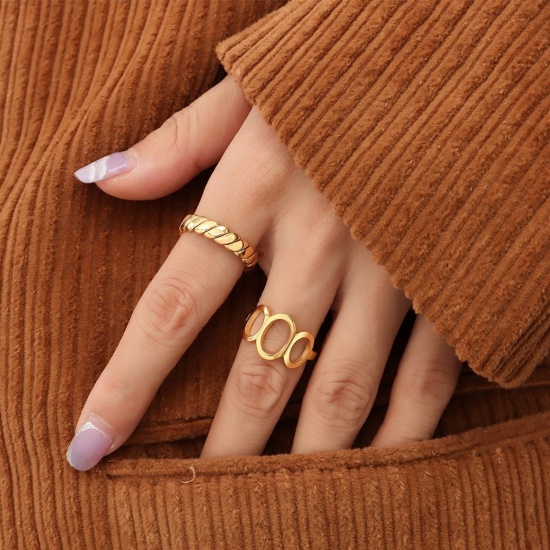 Picture of Wholesale Women's Gift Stripe Unadjustable Rings, 304 Stainless Steel, Eco-friendly Ins Style Stylish Jewelry Supply
