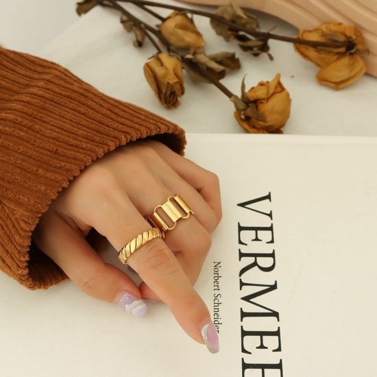 Picture of Wholesale Women's Gift Stripe Unadjustable Rings, 304 Stainless Steel, Eco-friendly Ins Style Stylish Jewelry Supply