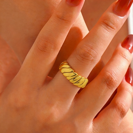 Picture of Wholesale Women's Gift Stripe Unadjustable Rings, 304 Stainless Steel, Eco-friendly Ins Style Stylish Jewelry Supply