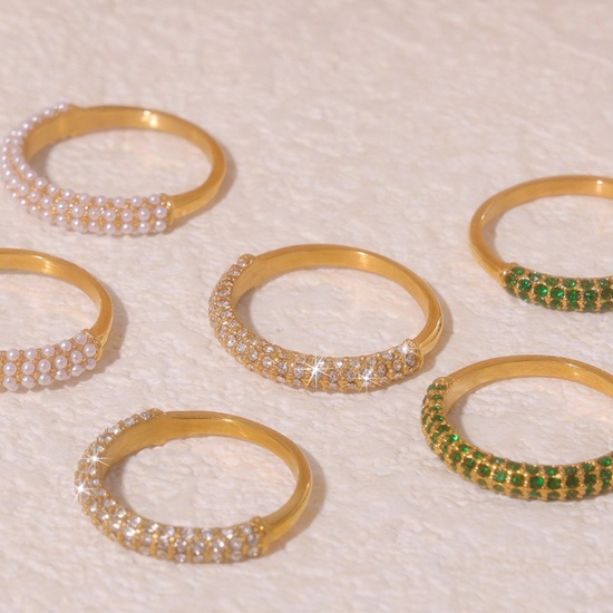 Picture of Wholesale Women's Gift Unadjustable Eternity Rings, 18K Gold Plated 304 Stainless Steel, Eco-friendly PVD Vacuum Plating Ins Style Stylish Jewelry Supply