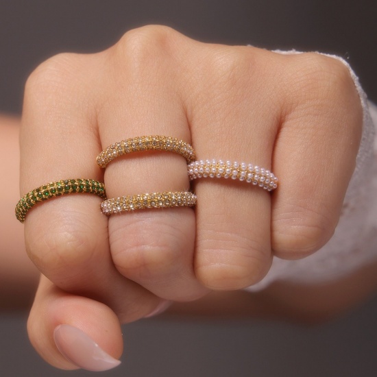 Picture of Wholesale Women's Gift Unadjustable Eternity Rings, 18K Gold Plated 304 Stainless Steel, Eco-friendly PVD Vacuum Plating Ins Style Stylish Jewelry Supply