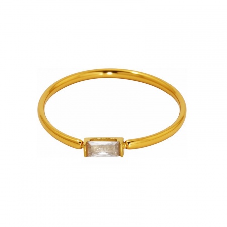 Immagine di Donne Regalo Trasparente Circonio Cubico Non Regolabile Anello All'Ingrosso, Placcato Oro 18K 304 Acciaio Inossidabile, Placcatura Sottovuoto PVD Ecologica Squisito Elegante Fornitura di Gioielli, 1 Pz