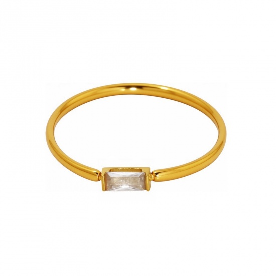Picture of Wholesale Women's Gift Clear Cubic Zirconia Unadjustable Rings, 18K Gold Plated 304 Stainless Steel, Eco-friendly PVD Vacuum Plating Exquisite Stylish Jewelry Supply