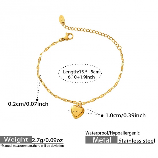 Immagine di Cuore 304 Acciaio Inossidabile Braccialetti All'Ingrosso, Multicolore Ecologico, Donne San Valentino Elegante Regalo Fornitura di Gioielli, 15.5cm Lunghezza, 1 Pz
