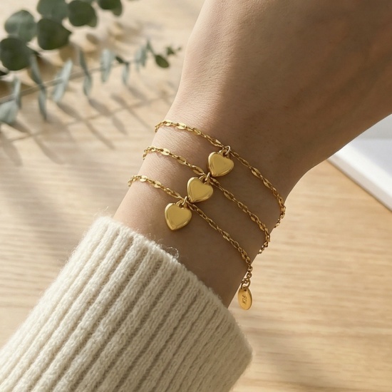 Immagine di Cuore 304 Acciaio Inossidabile Braccialetti All'Ingrosso, Multicolore Ecologico, Donne San Valentino Elegante Regalo Fornitura di Gioielli, 15.5cm Lunghezza, 1 Pz