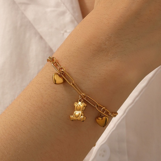 Picture of Wholesale Bear Animal 304 Stainless Steel Bracelets, 18K Gold Plated Eco-friendly PVD Vacuum Plating, Women's Exquisite Stylish Gift Jewelry Supply, 17cm(6.7") long