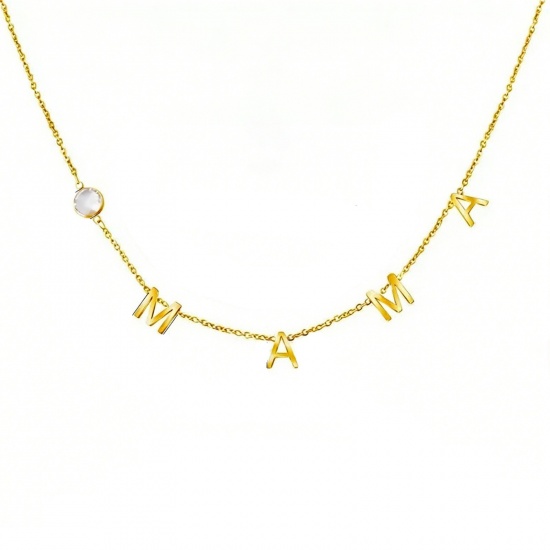 Picture of Wholesale Message " Mama " Necklace & Earrings, 18K Gold Plated 304 Stainless Steel Women's PVD Vacuum Plating Mother's Day Stylish Gift Jewelry For Retailer