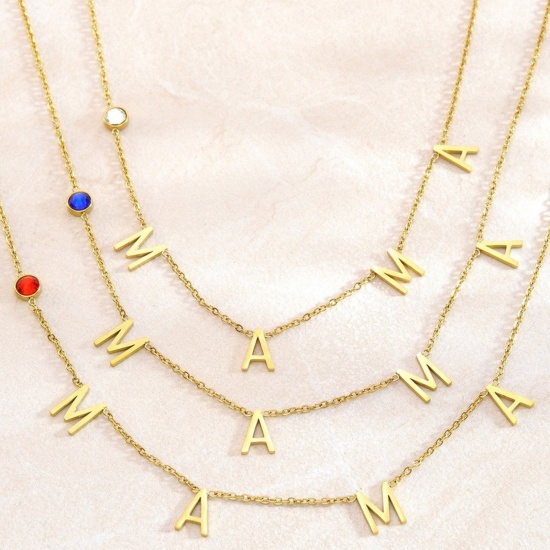 Picture of Wholesale Message " Mama " Necklace & Earrings, 18K Gold Plated 304 Stainless Steel Women's PVD Vacuum Plating Mother's Day Stylish Gift Jewelry For Retailer