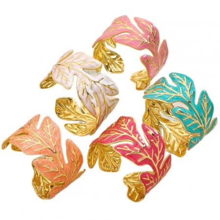 Picture of Wholesale Leaf Enamel 304 Stainless Steel Bangles Bracelets, 18K Gold Plated PVD Vacuum Plating, Women's Exquisite Stylish Gift Jewelry Supply, 6cm Dia.