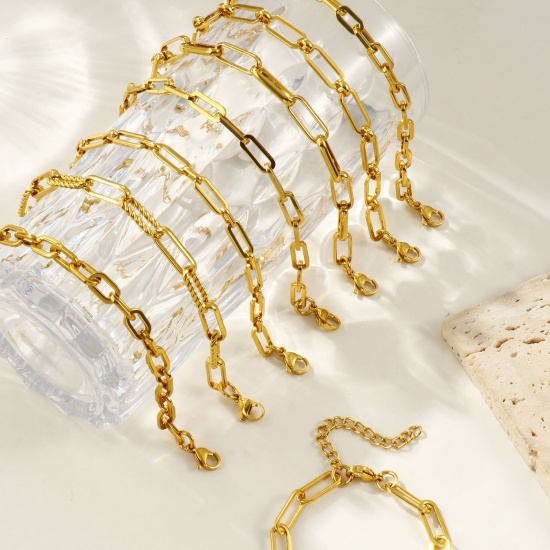 Picture of Wholesale 304 Stainless Steel Paperclip Link Chain Bracelets, 18K Gold Plated Eco-friendly, Women's Simple Stylish Gift Jewelry Supply
