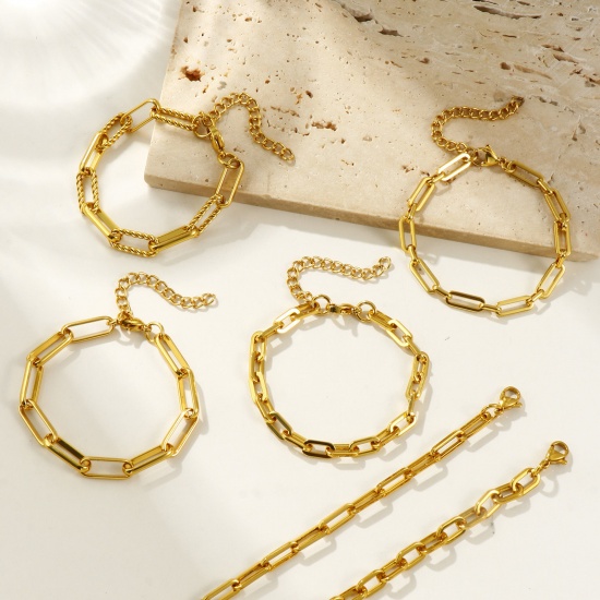Picture of Wholesale 304 Stainless Steel Paperclip Link Chain Bracelets, 18K Gold Plated Eco-friendly, Women's Simple Stylish Gift Jewelry Supply