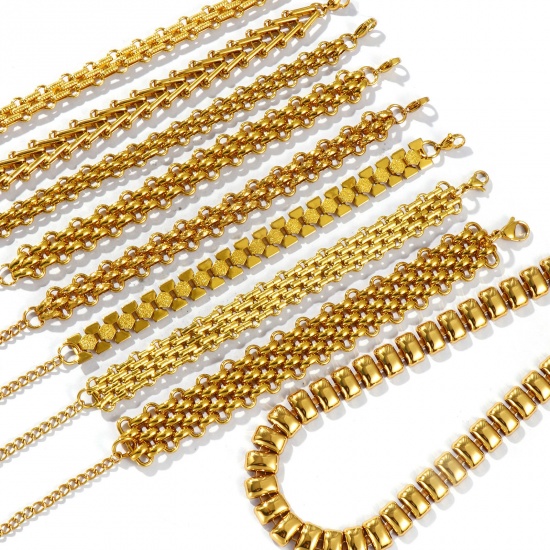 Picture of Wholesale Link Chain Necklace & Bracelet, 18K Gold Plated 304 Stainless Steel, Women's Eco-friendly Simple Stylish Gift Jewelry For Retailer