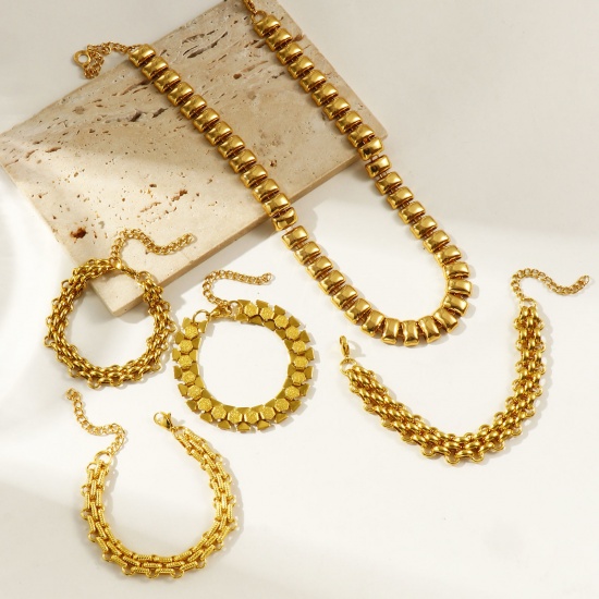 Picture of Wholesale Link Chain Necklace & Bracelet, 18K Gold Plated 304 Stainless Steel, Women's Eco-friendly Simple Stylish Gift Jewelry For Retailer
