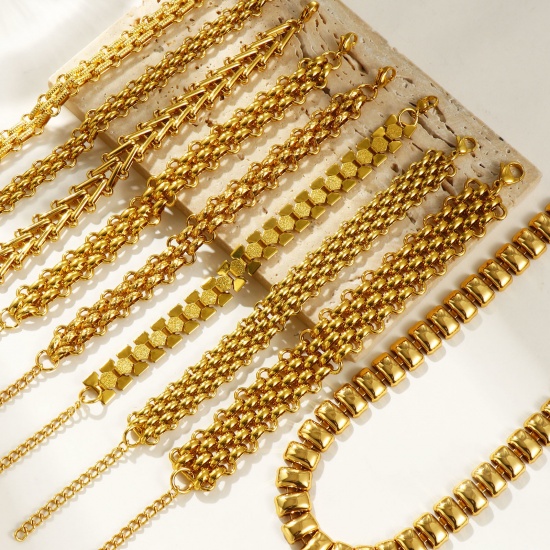 Picture of Wholesale Link Chain Necklace & Bracelet, 18K Gold Plated 304 Stainless Steel, Women's Eco-friendly Simple Stylish Gift Jewelry For Retailer