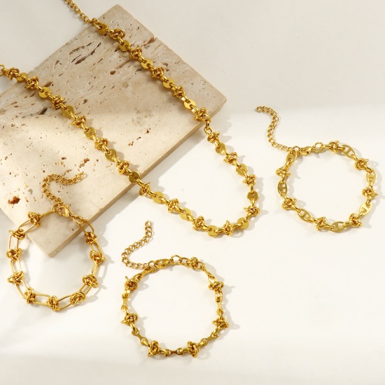 Immagine di Collana & Bracciale All'Ingrosso, Catena a Maglia Fatta a Mano Placcato Oro 18K 304 Acciaio Inossidabile, Donne Ecologico Semplice Elegante Regalo Gioielli Per Rivenditore, 1 Pz