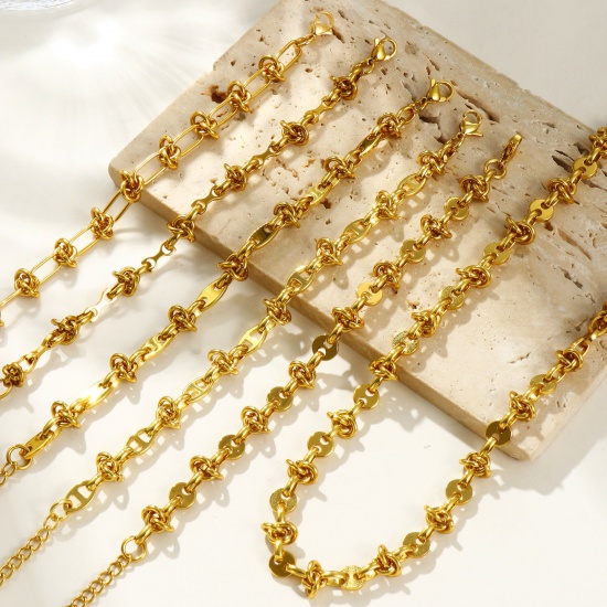 Immagine di Collana & Bracciale All'Ingrosso, Catena a Maglia Fatta a Mano Placcato Oro 18K 304 Acciaio Inossidabile, Donne Ecologico Semplice Elegante Regalo Gioielli Per Rivenditore, 1 Pz