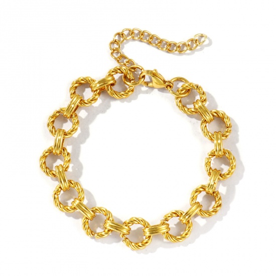 Image de Bracelets En Gros Plaqué Or 18K en 304 Acier Inoxydable, Chaîne Maille Forçat Respectueux de la Nature, aux Femmes Simple À la Mode Cadeau Fournitures de Bijoux 1 Pièce