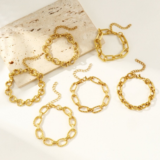 Image de Bracelets En Gros Plaqué Or 18K en 304 Acier Inoxydable, Chaîne Maille Forçat Respectueux de la Nature, aux Femmes Simple À la Mode Cadeau Fournitures de Bijoux 1 Pièce