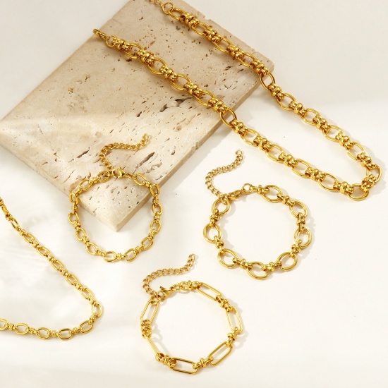 Picture of Wholesale Handmade Link Chain Necklace & Bracelet, 18K Gold Plated 304 Stainless Steel, Women's Eco-friendly Simple Stylish Gift Jewelry For Retailer