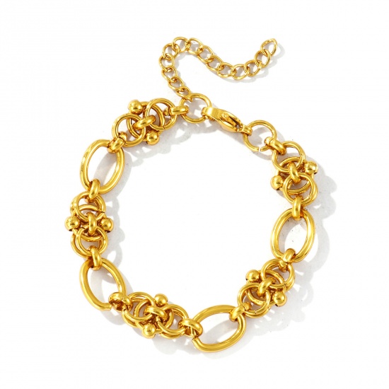 Image de Bracelets En Gros Plaqué Or 18K en 304 Acier Inoxydable, Chaîne à Maillons Faite à la Main Respectueux de la Nature, aux Femmes Simple À la Mode Cadeau Fournitures de Bijoux 1 Pièce