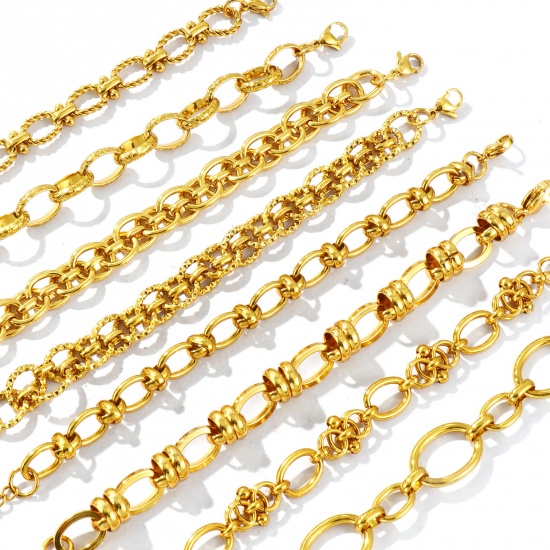 Image de Bracelets En Gros Plaqué Or 18K en 304 Acier Inoxydable, Chaîne à Maillons Faite à la Main Respectueux de la Nature, aux Femmes Simple À la Mode Cadeau Fournitures de Bijoux 1 Pièce
