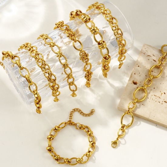 Image de Bracelets En Gros Plaqué Or 18K en 304 Acier Inoxydable, Chaîne à Maillons Faite à la Main Respectueux de la Nature, aux Femmes Simple À la Mode Cadeau Fournitures de Bijoux 1 Pièce
