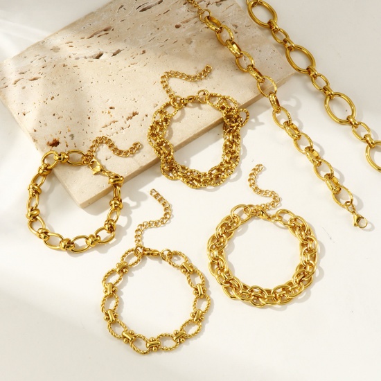 Image de Bracelets En Gros Plaqué Or 18K en 304 Acier Inoxydable, Chaîne à Maillons Faite à la Main Respectueux de la Nature, aux Femmes Simple À la Mode Cadeau Fournitures de Bijoux 1 Pièce