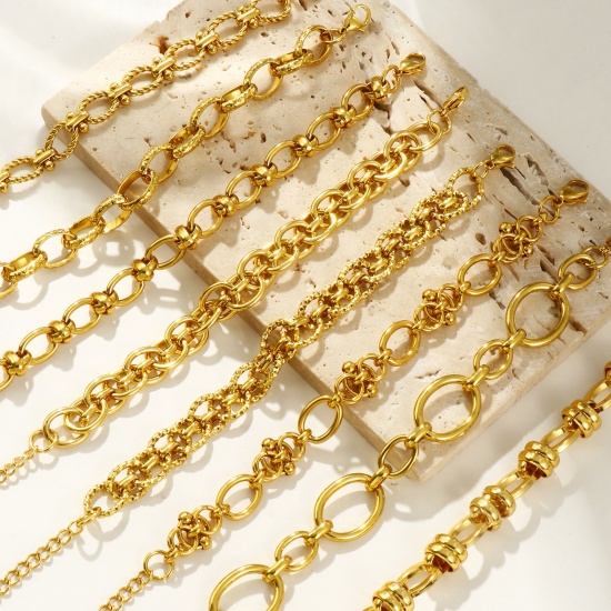 Image de Bracelets En Gros Plaqué Or 18K en 304 Acier Inoxydable, Chaîne à Maillons Faite à la Main Respectueux de la Nature, aux Femmes Simple À la Mode Cadeau Fournitures de Bijoux 1 Pièce