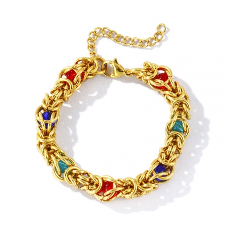 Picture of Wholesale 304 Stainless Steel Byzantine Link Chain Bracelets, 18K Gold Plated Eco-friendly, Women's Simple Stylish Gift Jewelry Supply, 17cm(6.7") long