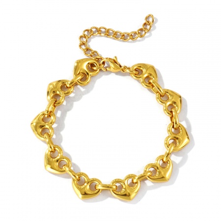 Picture of Wholesale 304 Stainless Steel Heart Link Chain Bracelets, 18K Gold Plated Eco-friendly, Women's Simple Stylish Gift Jewelry Supply, 17cm(6.7") long