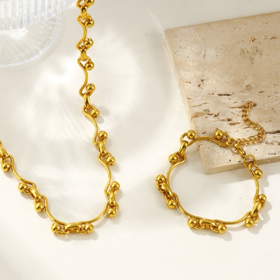 Picture of Wholesale Link Chain Necklace & Bracelet, 18K Gold Plated 304 Stainless Steel, Women's Eco-friendly Simple Stylish Gift Jewelry For Retailer