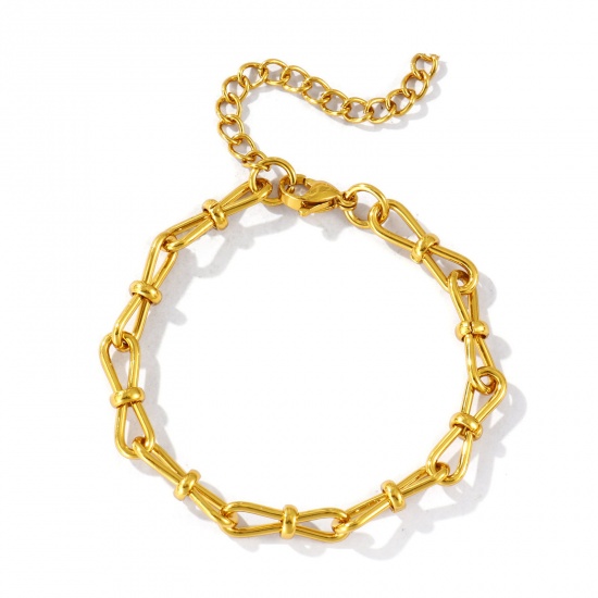 Picture of Wholesale 304 Stainless Steel 8 Shape Chain Necklace & Bracelet, 18K Gold Plated Eco-friendly, Women's Simple Stylish Gift Jewelry Supply