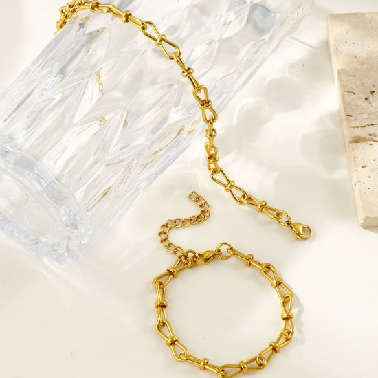 Picture of Wholesale 304 Stainless Steel 8 Shape Chain Necklace & Bracelet, 18K Gold Plated Eco-friendly, Women's Simple Stylish Gift Jewelry Supply