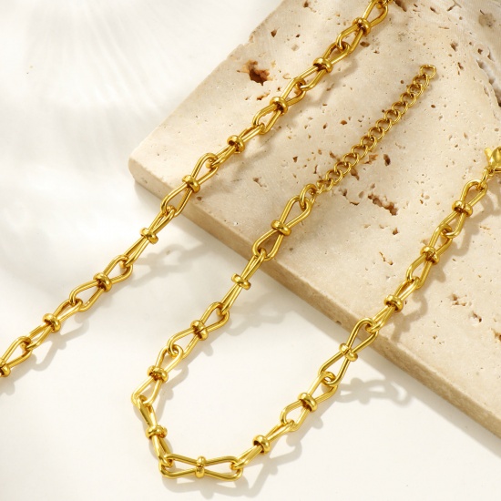 Picture of Wholesale 304 Stainless Steel 8 Shape Chain Necklace & Bracelet, 18K Gold Plated Eco-friendly, Women's Simple Stylish Gift Jewelry Supply