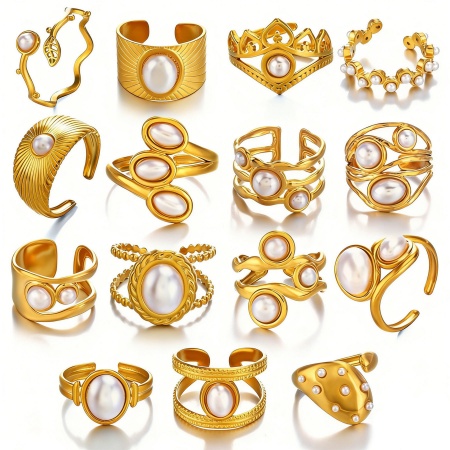 Immagine di Donne Regalo Imitata Perla Aperto Anello All'Ingrosso, Placcato Oro 18K 304 Acciaio Inossidabile, Ecologico Squisito Elegante Fornitura di Gioielli, 1 Pz