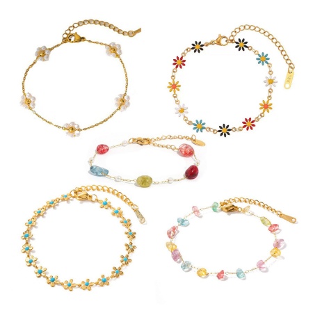 Immagine di 304 Acciaio Inossidabile Catena a Maglia Fatta a Mano Bracciale della Stazione All'Ingrosso, Placcato Oro 18K Placcatura Sottovuoto PVD Ecologica, Donne Squisito Elegante Regalo Fornitura di Gioielli, 1 Pz