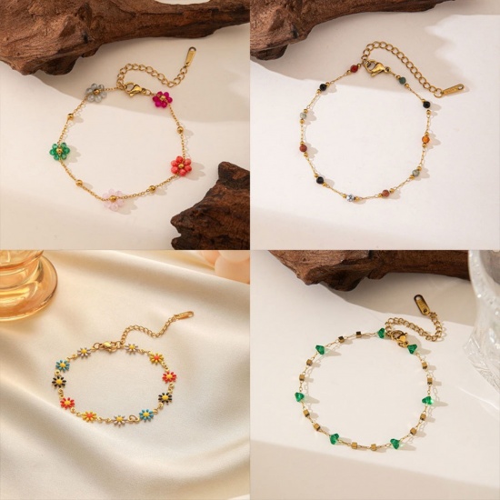 Picture of Wholesale 304 Stainless Steel Handmade Link Chain Station Bracelet, 18K Gold Plated Eco-friendly PVD Vacuum Plating, Women's Exquisite Stylish Gift Jewelry Supply
